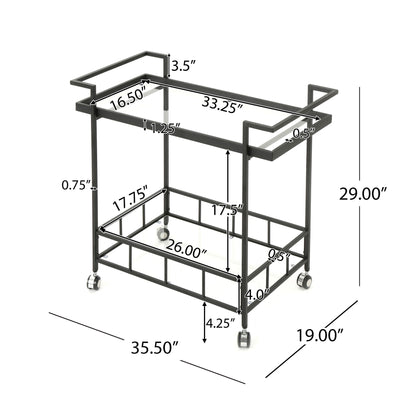 2 Tier Bar Cart, Utility Cart, Rolling Serving Cart, Kitchen Cart With Storage Shelves - Black Noble House
