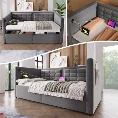 Upholstered Hydraulic Storage Daybed With USB & Type C Charging Artistry At Home