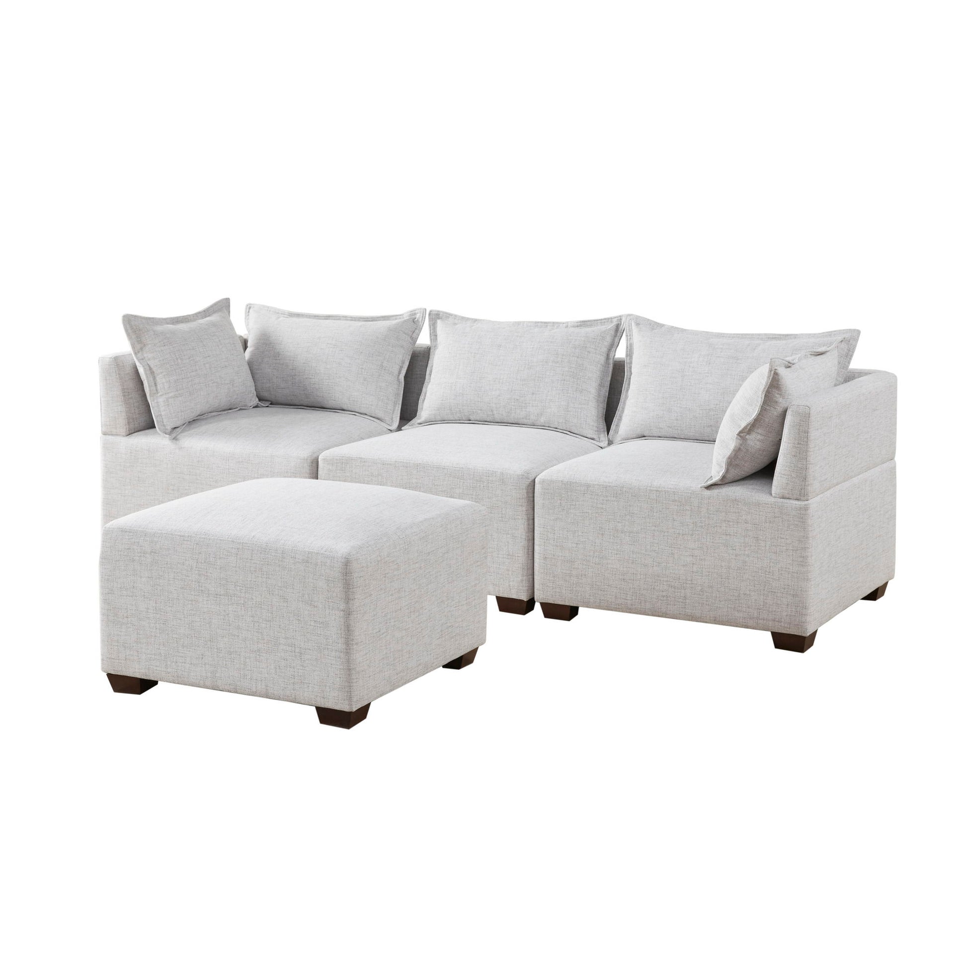 Molly - 4-Piece Modular Sofa With Ottoman - Silver Gray INK+IVY