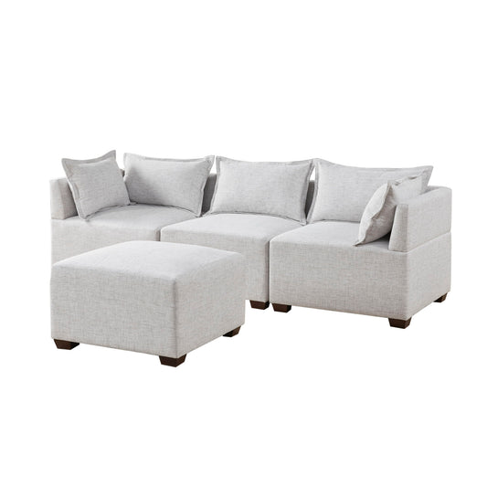 Molly - 4-Piece Modular Sofa With Ottoman - Silver Gray INK+IVY