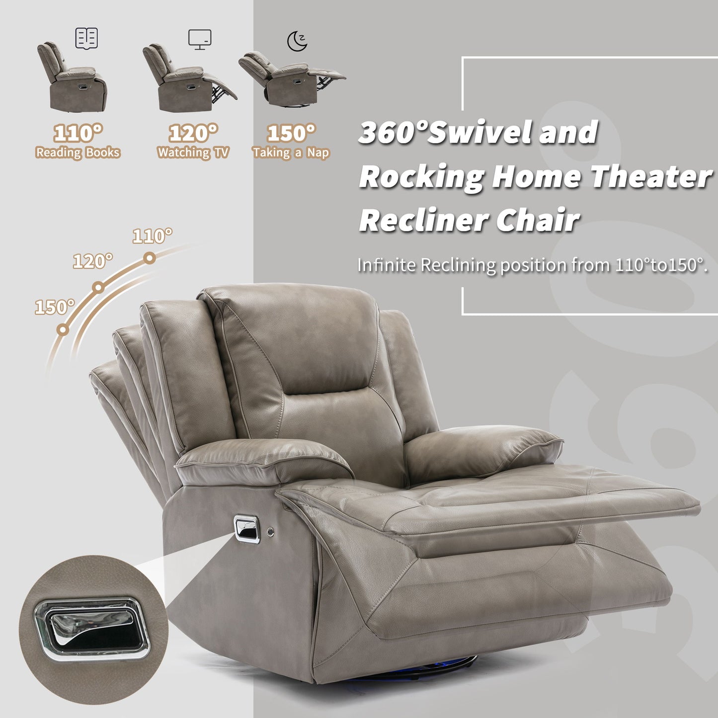 2 Seater Home Theater Recliner Manual Recliner Chair With A LED Light Strip Two Cup Holders And A Storage Box For Living Room Hearth and Haven