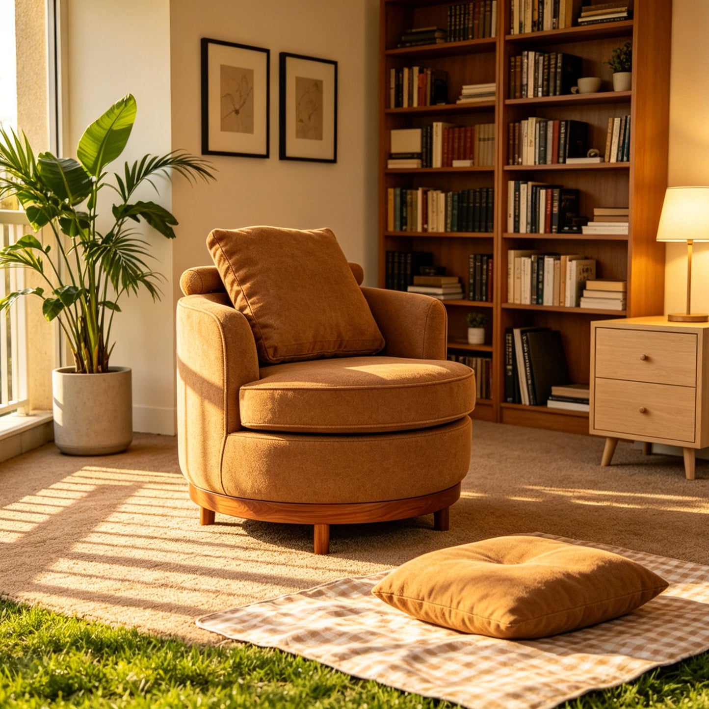 Rotatable Round Barrel Accent Chair With Adjustable Headrest - Orange / Dark Brown Home Essentials