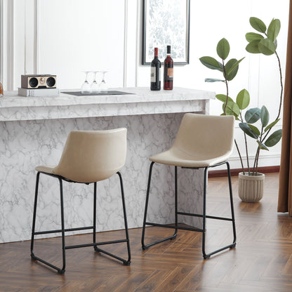 Vintage Style Armless Industrial Counter Stool With Metal Legs And Footrest For Kitchen Island, Cafe, Pub, Bar Counter (Set of 2) - Cream / Black Noble House
