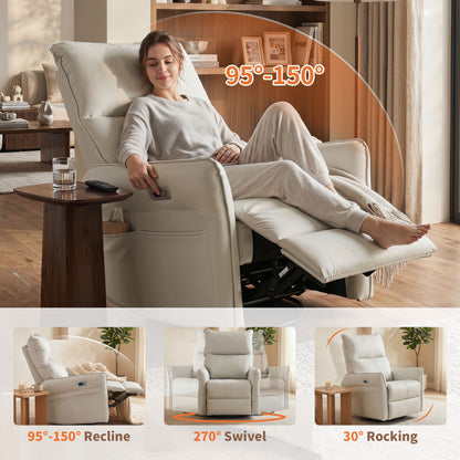 29.92" 270 Power Swivel Rocker Recliner Chair, Electric Glider Reclining Sofa With USB Ports, Power Swivel Glider, Rocking Chair Nursery Recliners For Living Room Bedroom Home Essentials