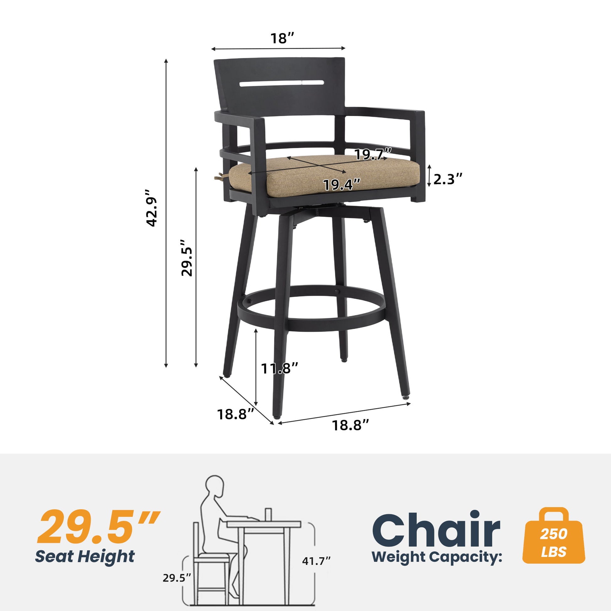 Outdoor Swivel Bar Chairs, 360 Degree Rotation, Ergonomic Backrest (Set of 2) Life Outside