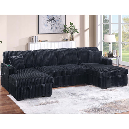 Convertible Sectional Upholstered Sleeper Sofa With Storage Chaise Home Essentials