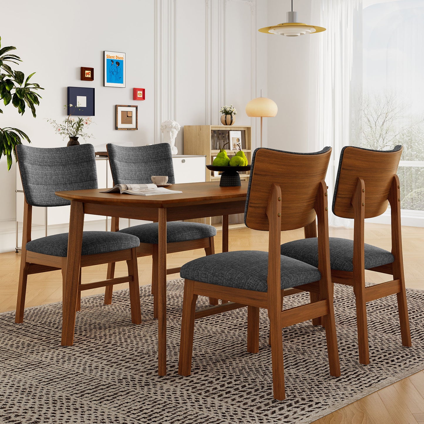 Dining Chairs (Set of 4), Wooden Dining Chair Armless, Mid Century Modern Upholstered Seat Cushion Dining Room Chair For Home Kitchen Dining Room Restaurant - Brown / Gray Hearth and Haven