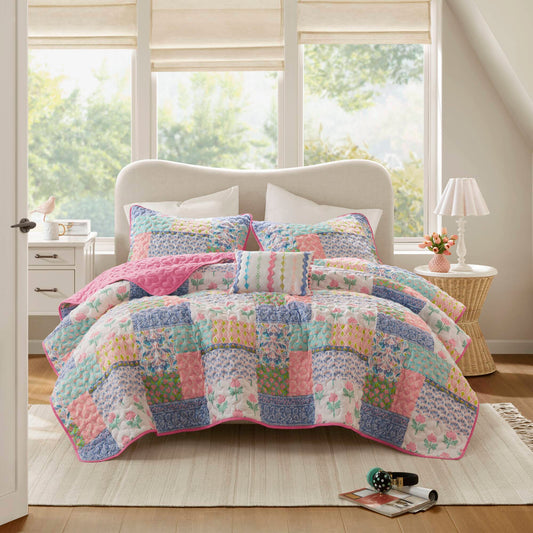 Nellie - Full/Queen 4 Piece Quilt Set - Pink Intelligent Design