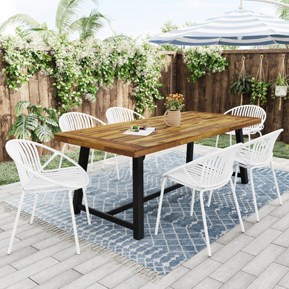 7 Piece Outdoor Modern Dining Set With Stackable Chairs Noble House