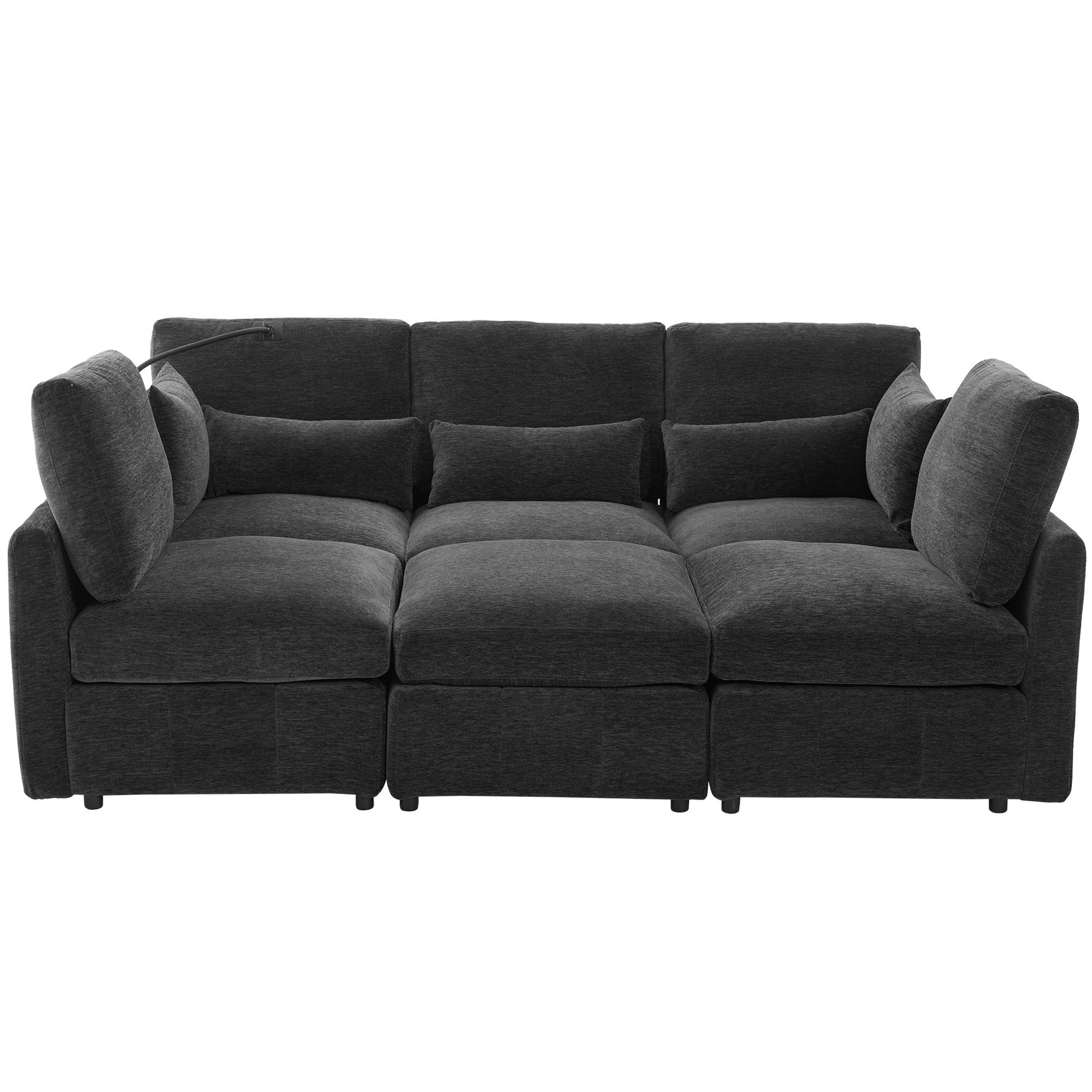 Modern Modular U-Shaped Sofa Bed With Movable Ottoman, USB Ports, Phone Holder Hearth and Haven