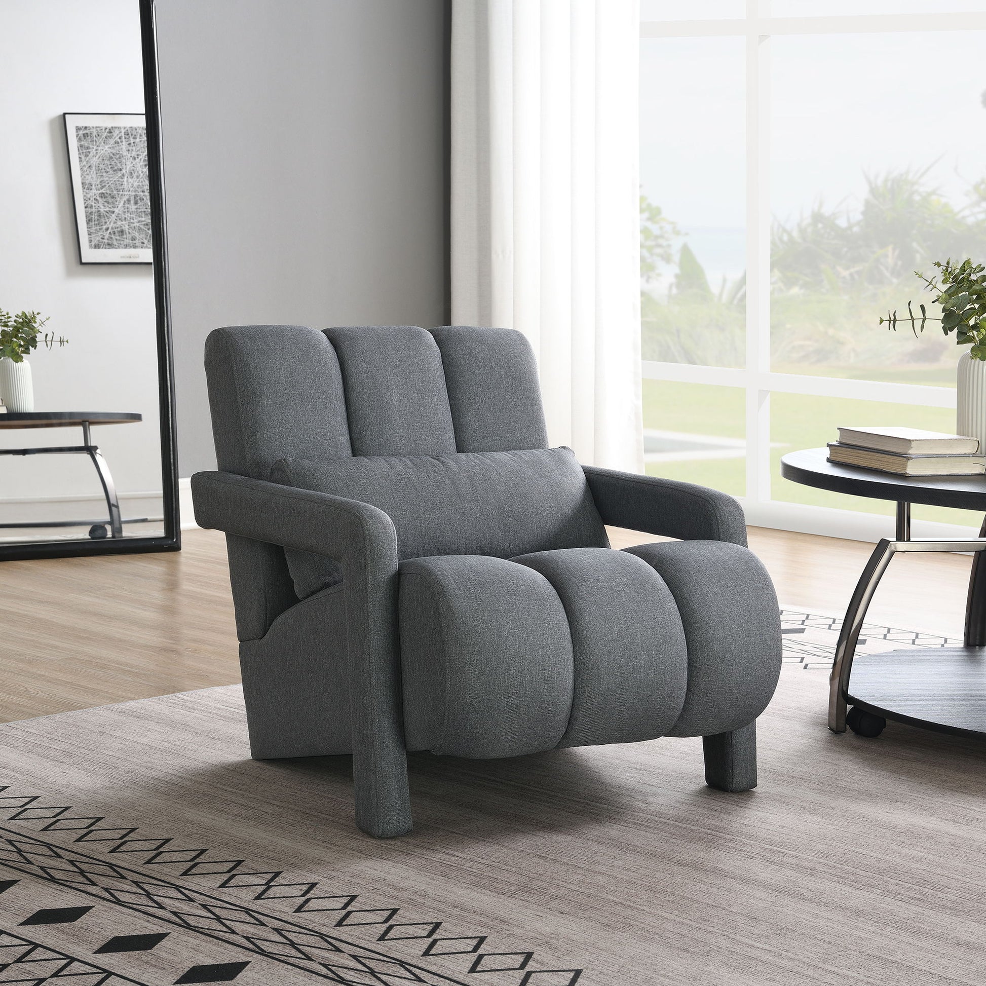 Modern Upholstered Accent Chair, Comfortable Fabric With A Pillow For Living Room Home Essentials