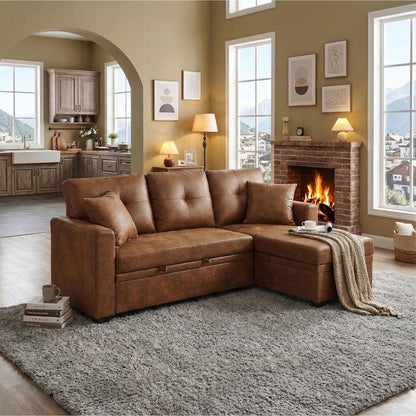 Sectional Sofa With Pull Out Bed, Reversible Chaise Home Essentials