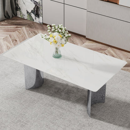 Modern Minimalist Dining Table With Imitation Marble Glass Desktop And Metal Legs Home Essentials