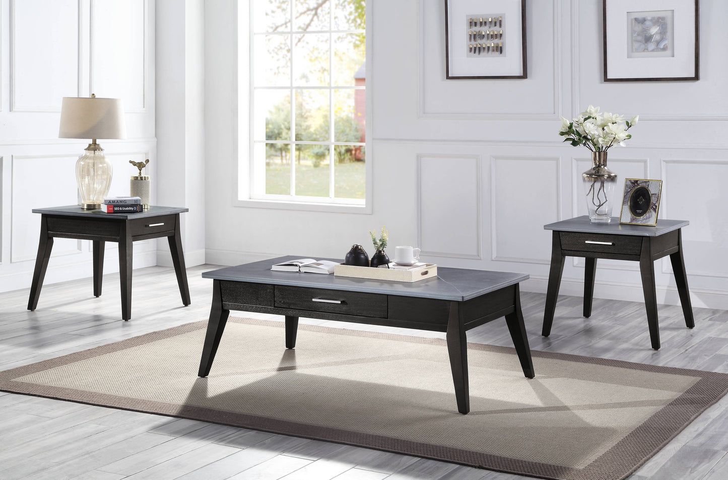 Zemocryss - Sintered Stone Top Coffee Table - Dark Brown / Gray