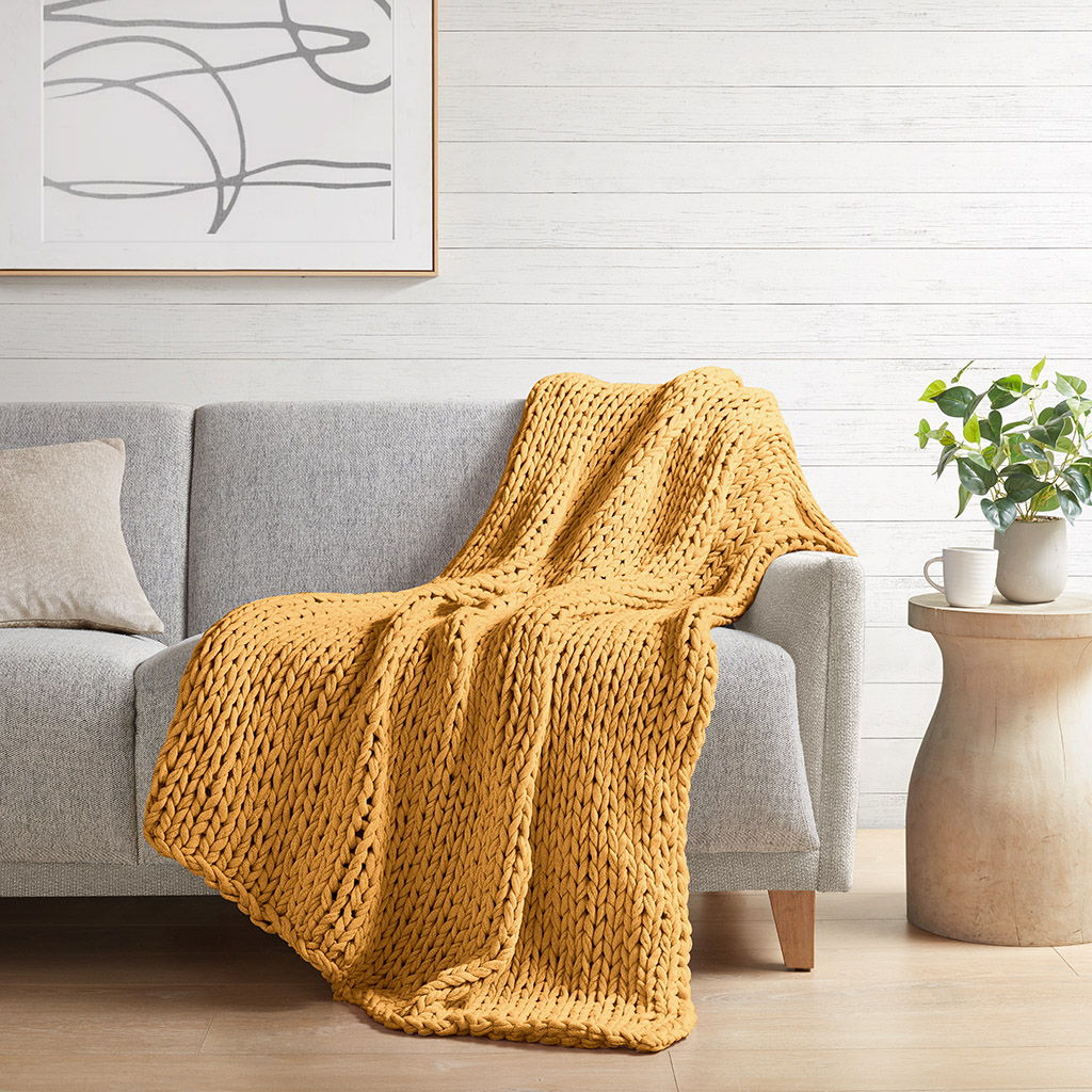 Chunky Double Knit - Handmade Throw - Yellow