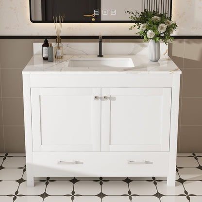 43" Bathroom Vanity, Multi Functional Cabinet, Doors And Drawer - White Home Essentials