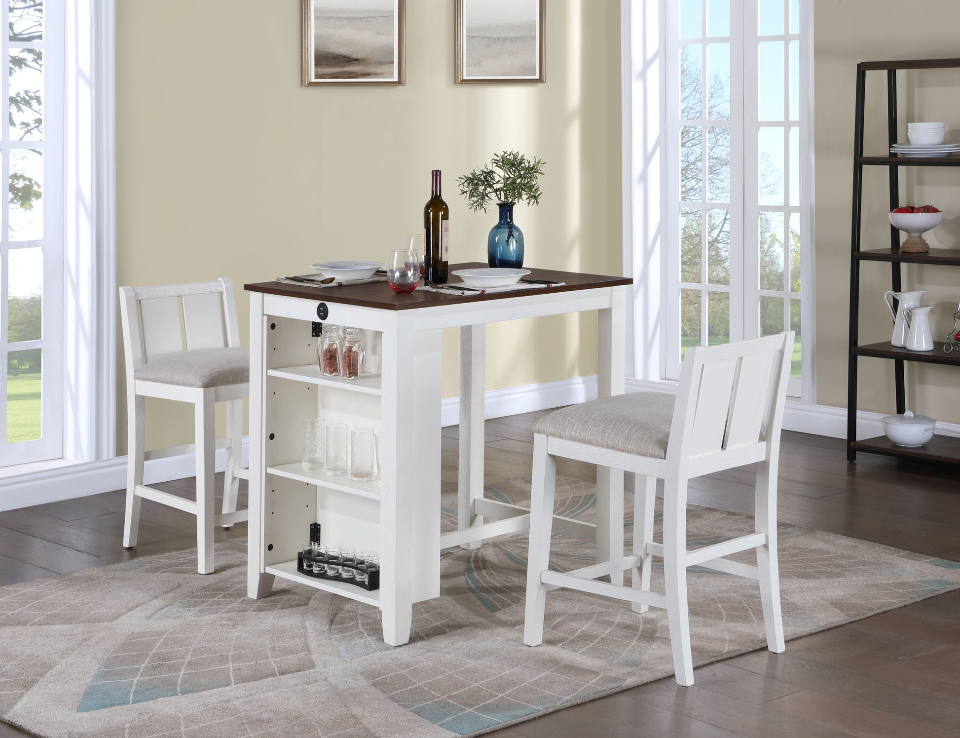 Graham - 3 Piece Small Space Counter Height Dining Table With Shelves And 2 Chairs (Set of 3) Lilola Home