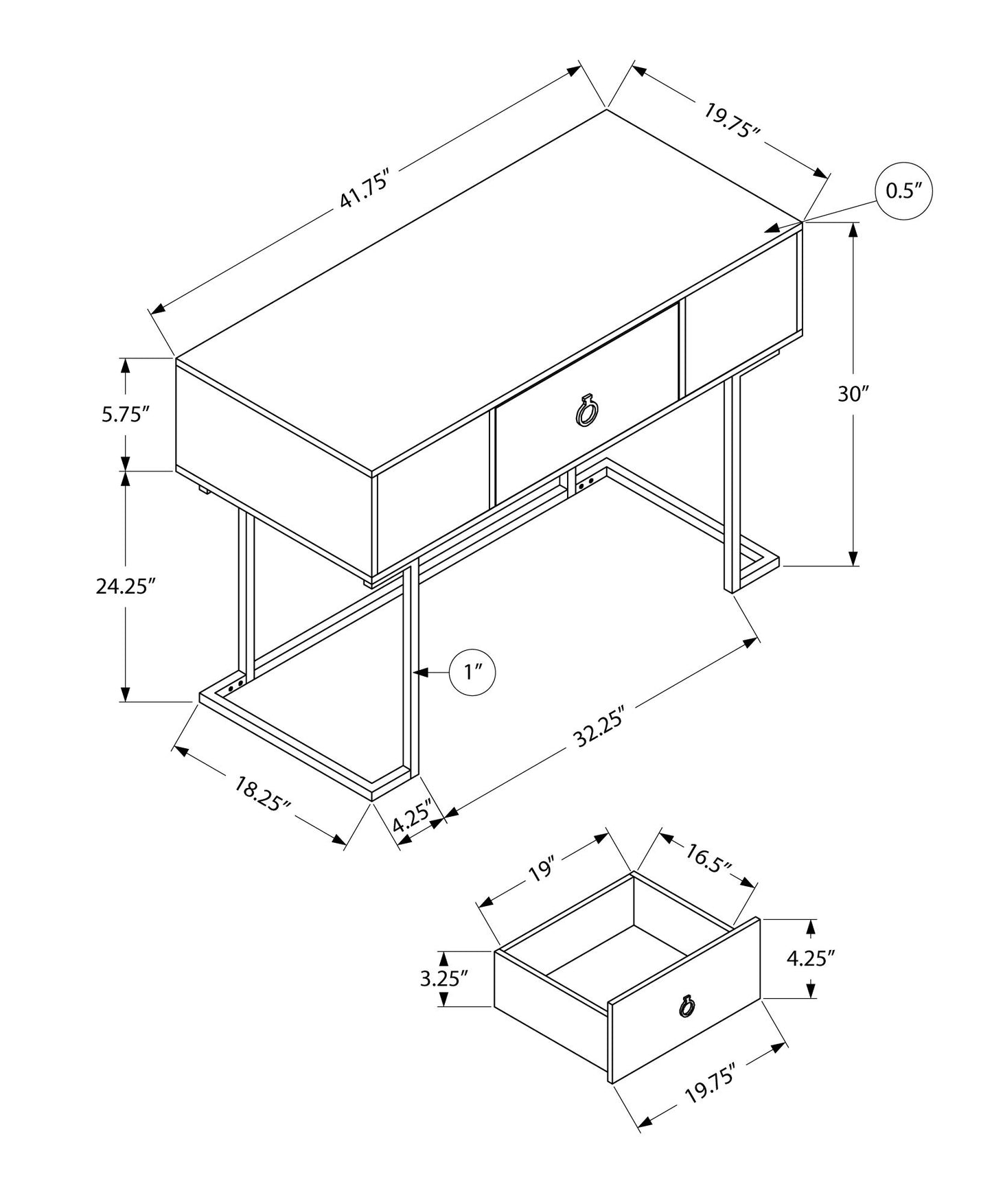 Computer Desk For Home Office, Glossy, Storage Drawer 8th Street