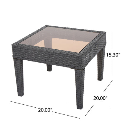Outdoor Antibes Wicker Side Table, Accent Table - Gray Noble House