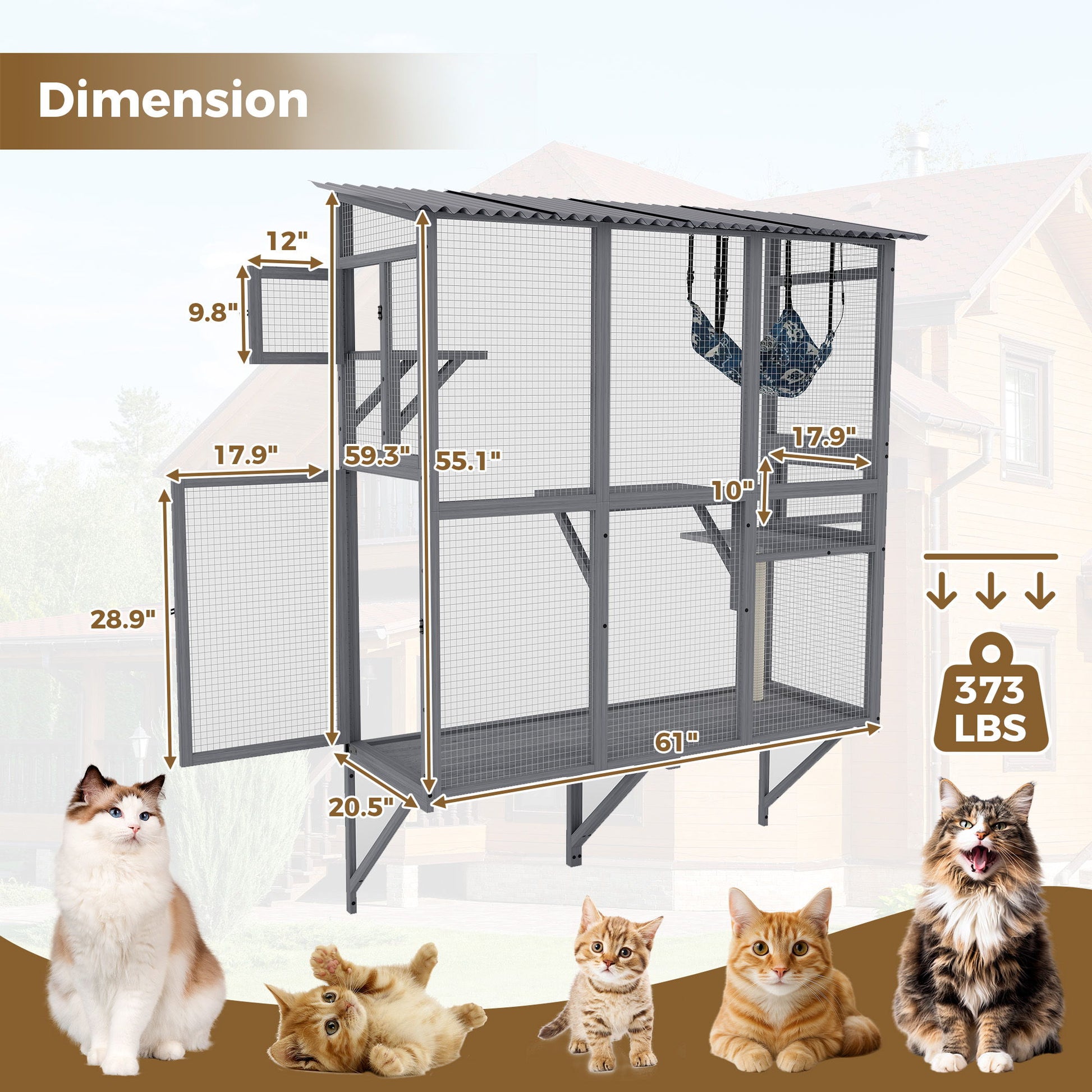 Large Walk In Outdoor Catio For Cats With Roof And 3 Access Doors - Gray Daily Nest