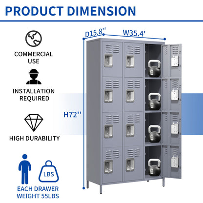 12 Door Lockers With Lock For Secure Storage Construction - Gray Home Essentials