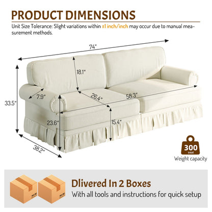 Luxuriously Comfortable Cloud Couch Sofa With Elegant Rolled Arms & Pleated Skirt Design Home Essentials