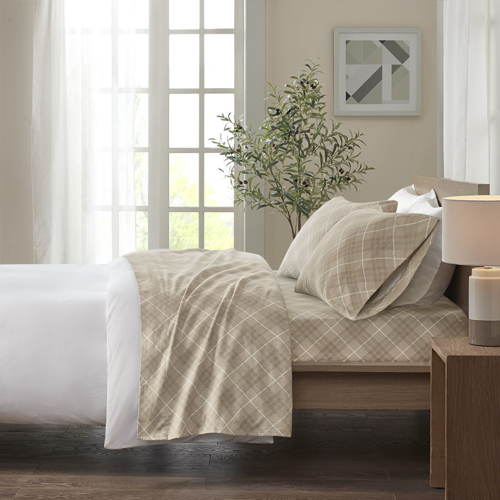 Cozy Sheet Set - Tan Plaid True North by Sleep Philosophy