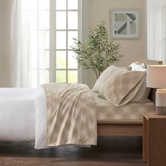 Queen Cozy Sheet Set - Tan Plaid