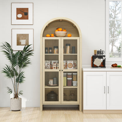 Tall Arched Kitchen Pantry, Modern Farmhouse Wood Kitchen Storage Cabinets, Arched Storage Display Cabinet With Adjustable Shelves, Versatile Cupboard For Kitchen, Dining Room - Natural Home Essentials