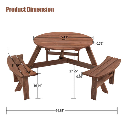 6 Person Circular Outdoor Wooden Picnic Table For Patio, Backyard, Garden, Diy With 3 Built-In Benches, 1720Lb Capacity Home Essentials