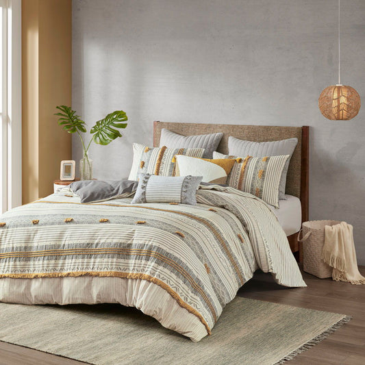 Cody - King 3 Piece Comforter Set - Gray / Yellow