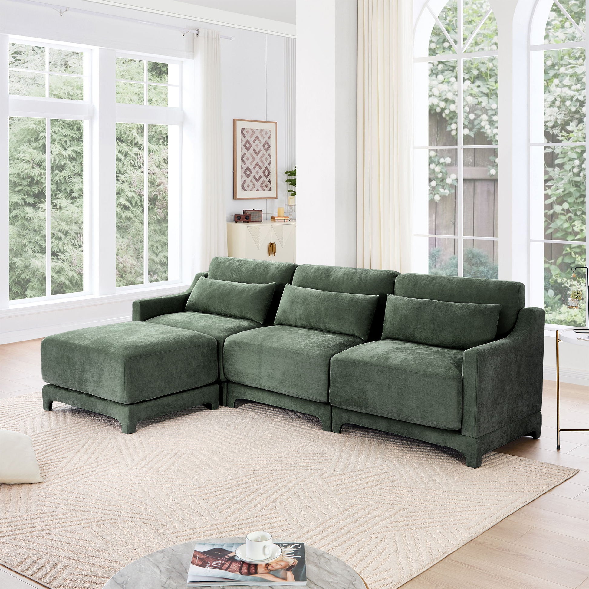 Stylish Sofa With Ottoman And Lumbar Pillows, Ergonomic Design Home Essentials