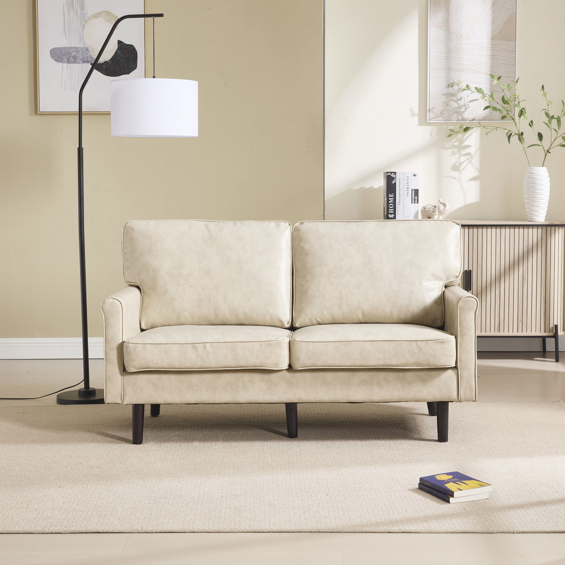 Mid Century Modern Loveseat Sofa With USB Ports, Removable Pillow Cover Home Essentials