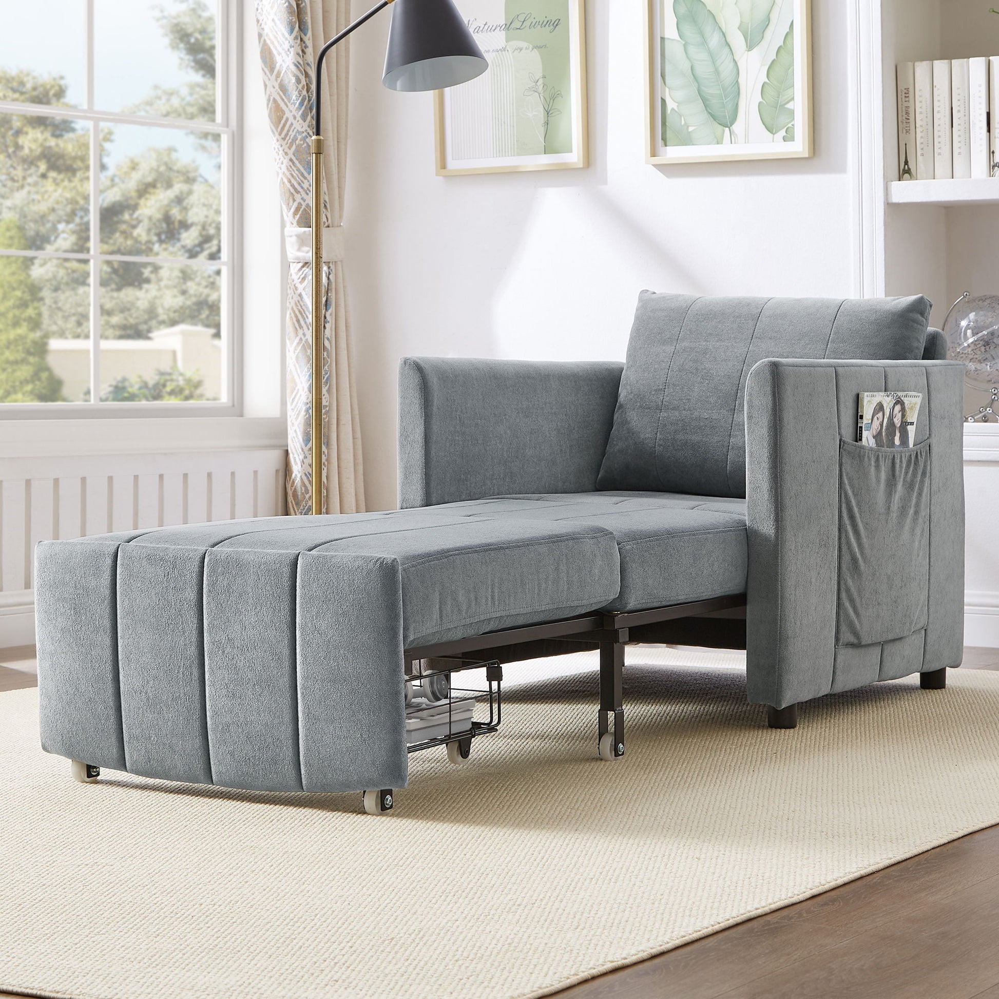 Upholstered Convertible Sleeper Sofa With 5 Position Backrest, Side Pockets, Storage Hearth and Haven