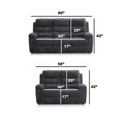2 Piece Reclining Sofa Set, 3 Seat Sofa & 2 Seat Loveseat, 150° Recline - Dark Gray Home Essentials