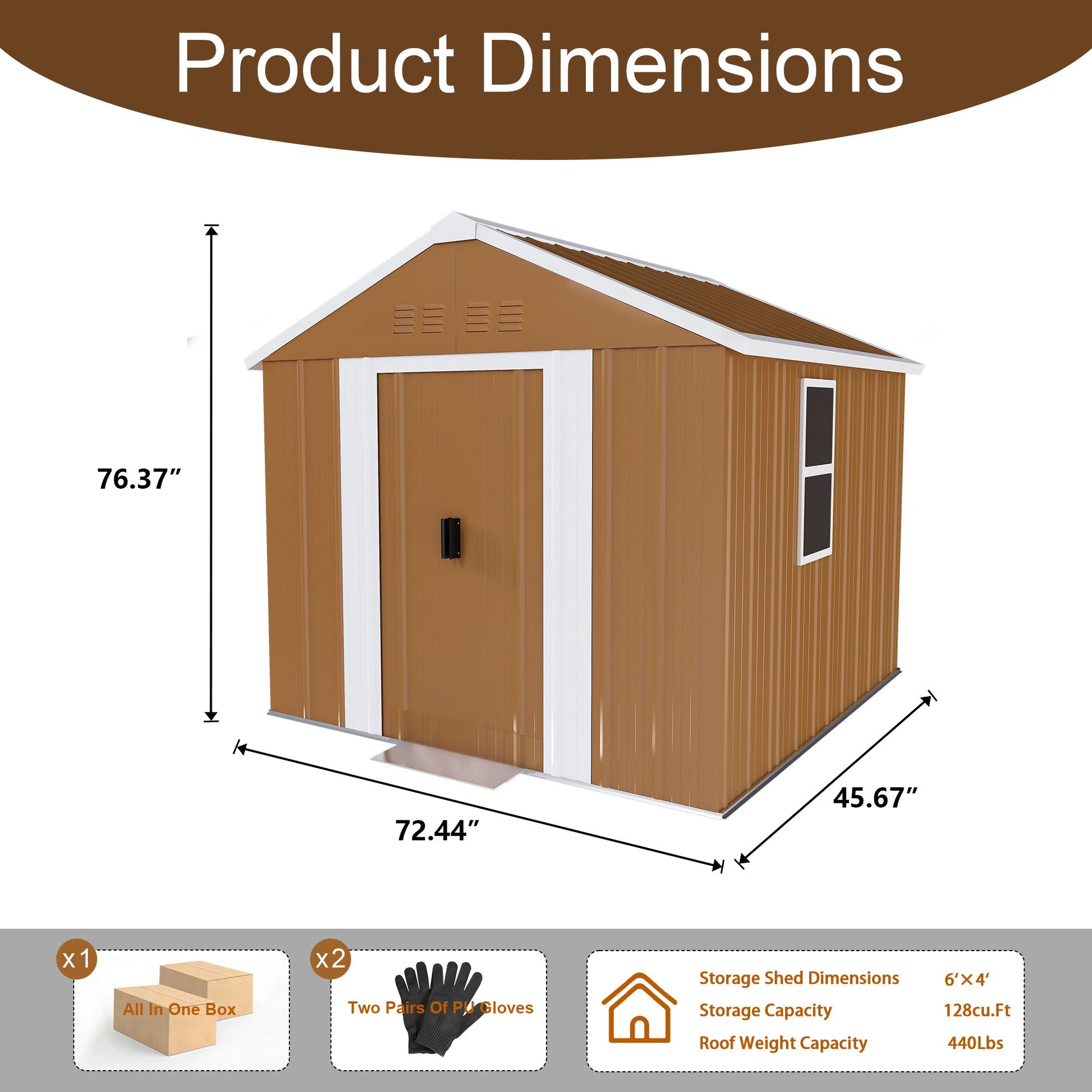 Heavy Duty Metal Storage Shed With Windows, Lockable Door & Ventilation, Weatherproof Outdoor Garden Shed For Backyard, Brown Iron 6X4 Ft Daily Nest