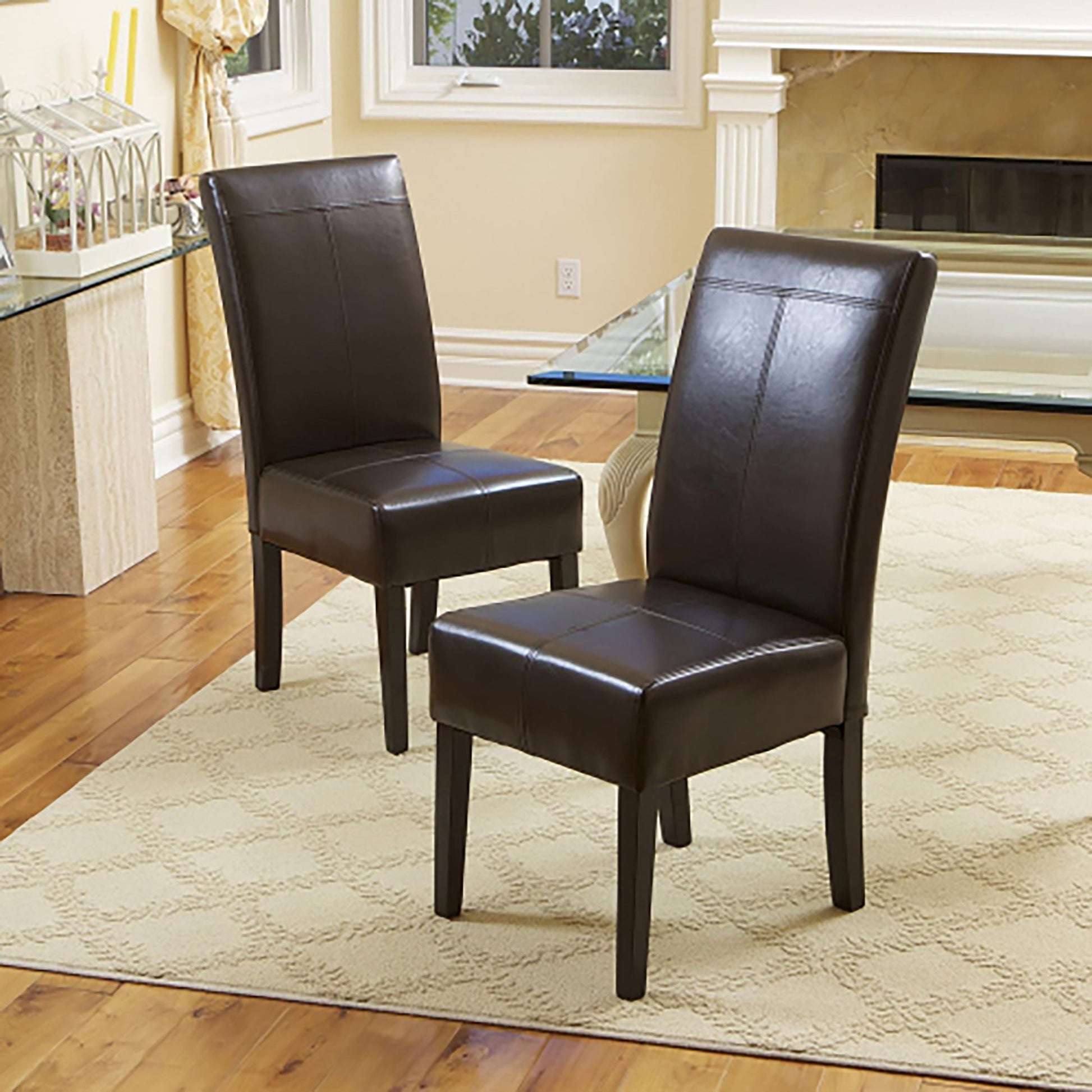 Bonded Leather Upholstered Dining Chair With Solid Wood Legs (Set of 2) - Chocolate Noble House