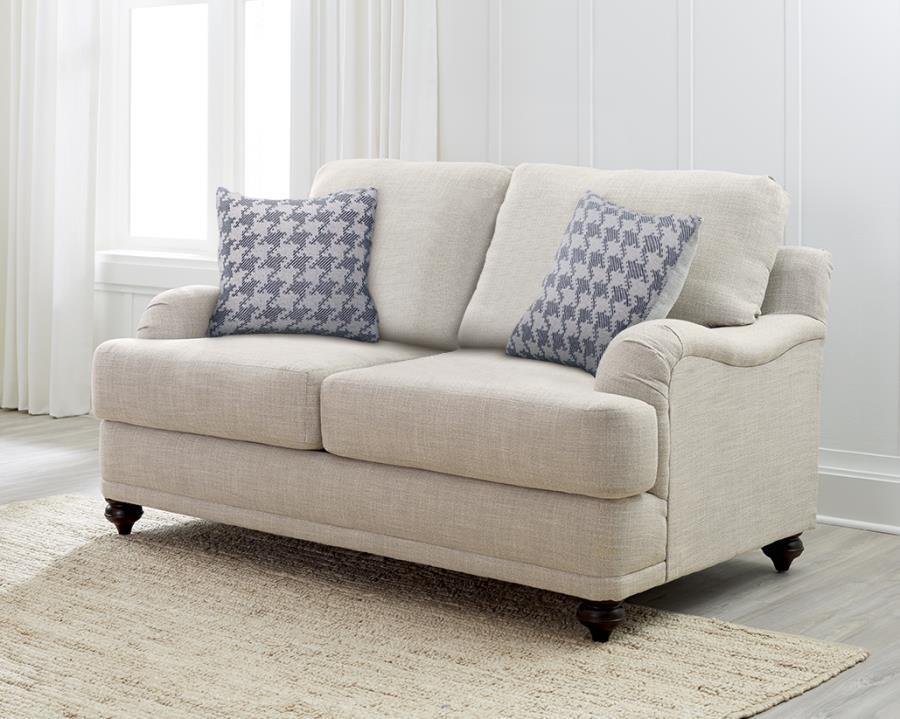 Glenn - Upholstered English Arm Loveseat - Light Gray And Blue CoasterElevations
