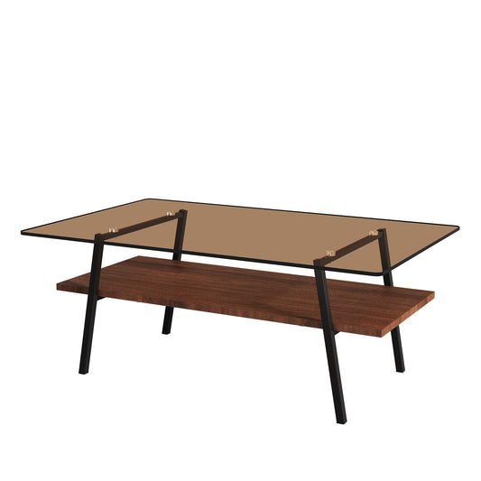 Rectangle Coffee Table, Tempered Glass Tabletop Modern Table For Living Room Home Essentials