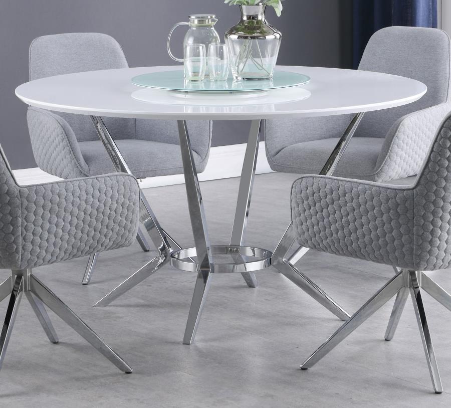 Abby - Round Lazy Susan Dining Table - White High Gloss CoasterElevations
