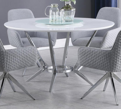 Abby - Round Lazy Susan Dining Table - White High Gloss CoasterElevations