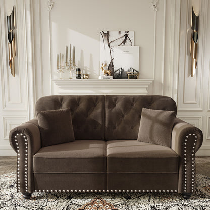 Upholstered Chesterfield Sofa With Nailhead Trim And Rolled Armrests Home Essentials
