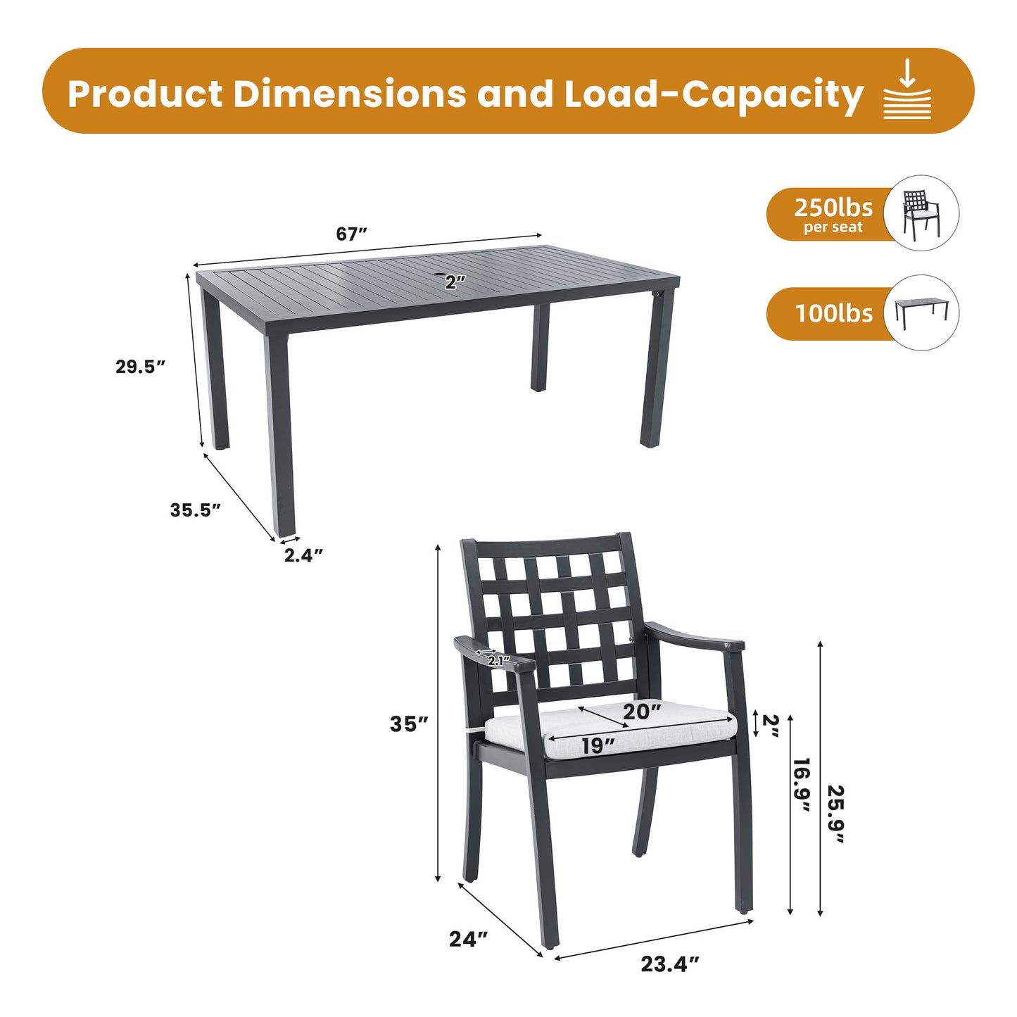 Modern Classic Outdoor Patio Dining Set, Rectangular Table & Dining Chairs, Rust Free, Weather Resistant Life Outside