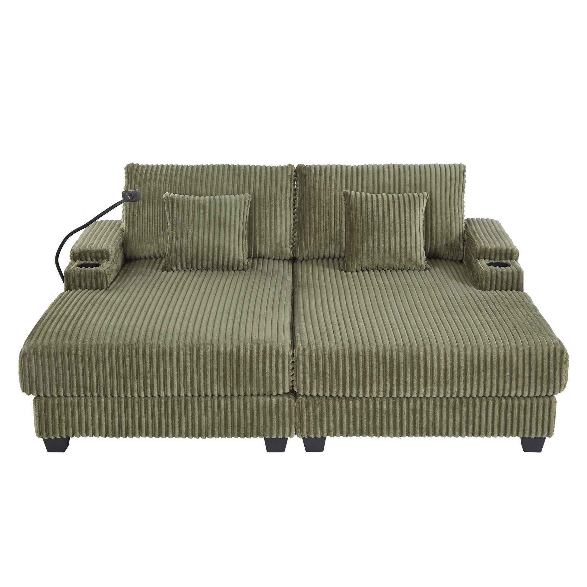 Modern Chaise Sofa With Adjustable Backrest, Cup Holders, Phone Holder & Storage Compartments For Living Room Hearth and Haven