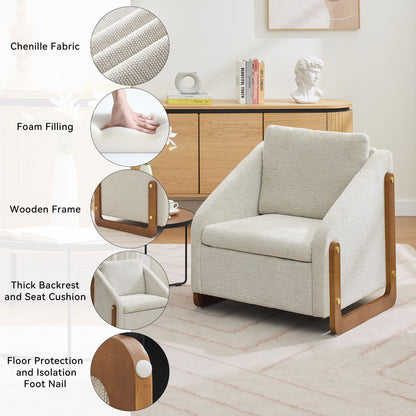 Modern Upholstered Armchair With Wooden Side Frame Home Essentials