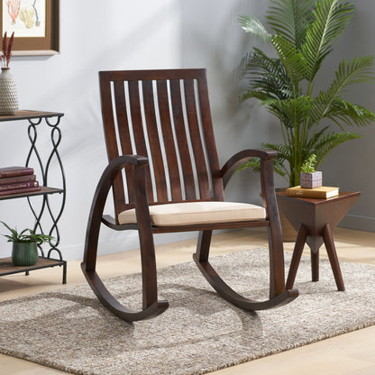 Acacia Wood Rocking Chair With Cushion - Brown