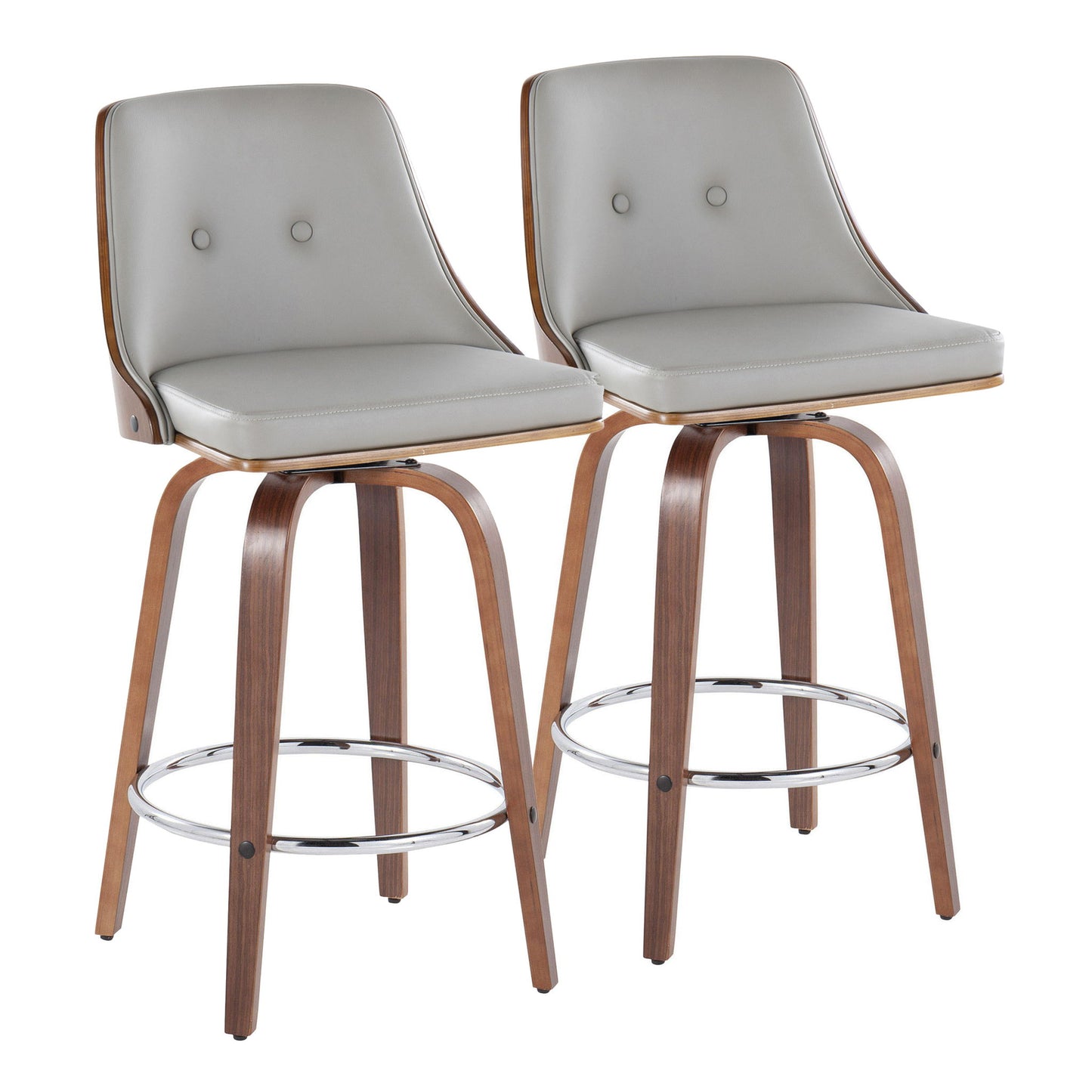 Gianna - Mid-Century Modern Fixed Height Stool With Swivel With Round Footrest (Set of 2) Lumi Source