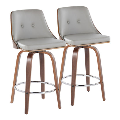 Gianna - Mid-Century Modern Fixed Height Stool With Swivel With Round Footrest (Set of 2) Lumi Source
