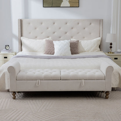 Modern Upholstered Storage Bench With Rolled Armrests] Home Essentials