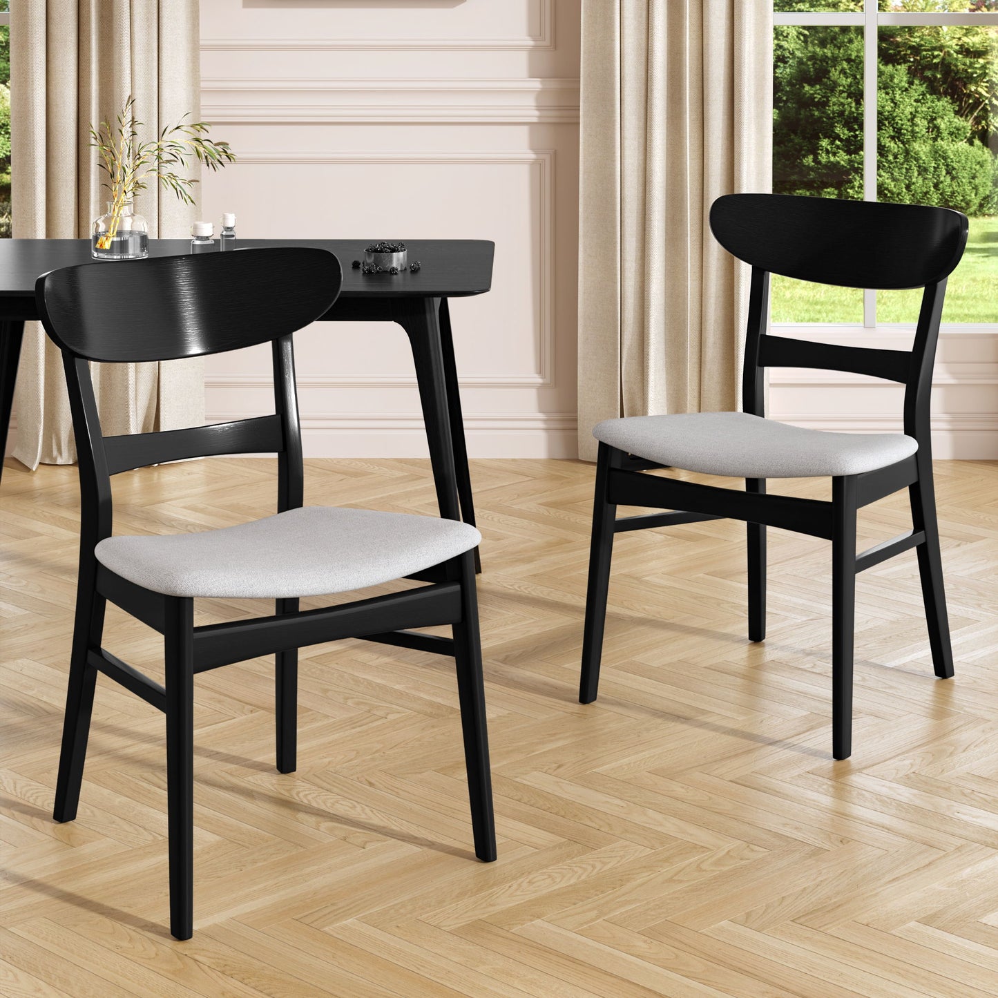 Mid Century Dining Chairs With Cushioned Seats And Wood Frame (Set of 2) Noble House